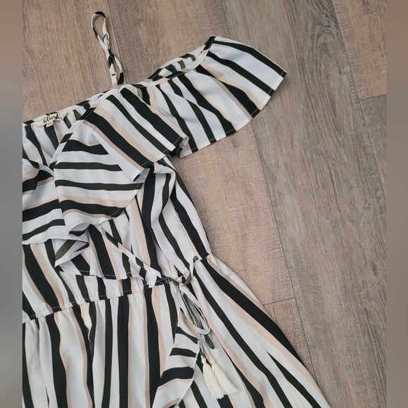BLUSH | Ruffled Off the Shoulder Striped Dress - Picture 5 of 7
